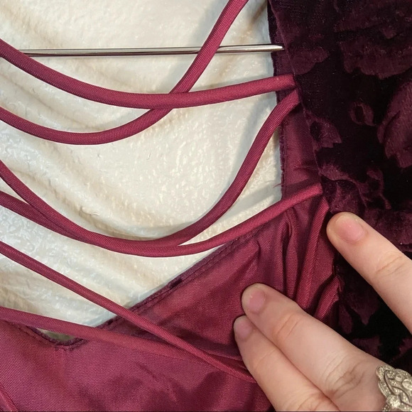 CDC Vintage Velvet Dress Floral Jacquard Open Back Midi Size 10 Crush Velvet - Picture 10 of 17